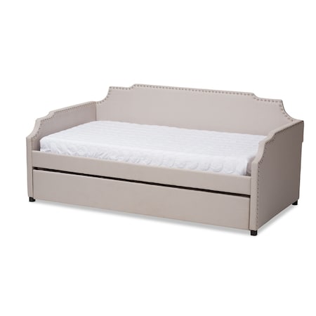 Baxton Studio Ally Beige Upholstered Twin Size Sofa Daybed with Roll Out Trundle Bed 151-9018